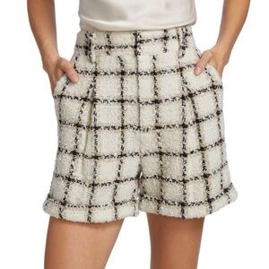 Anine Bing Becky Windowpane-Checked Tweed Shorts